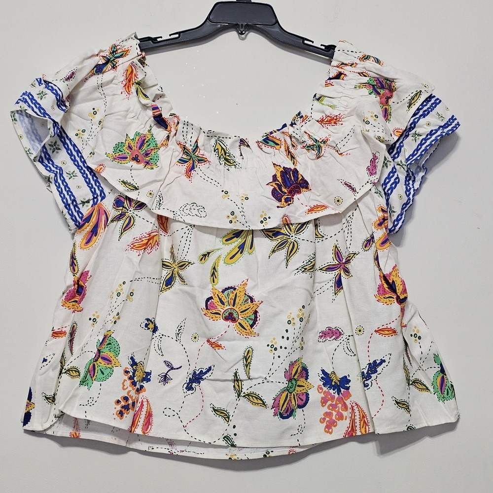 Sugarlips Women's Top Blouse Plus‎ Size 3X White Multicolor Floral Off-Shoulder